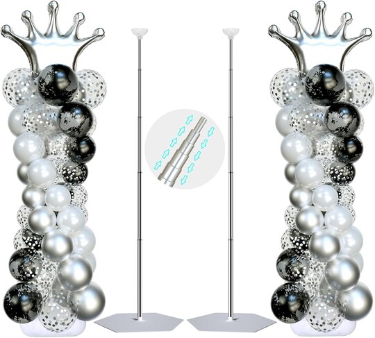 2 Pack Adjustable Balloon Arch Stand Kit – 7 Ft Metal Balloon Column Stands with Telescopic Poles for Birthday, Wedding, Graduation, Baby Shower & Party Decorations